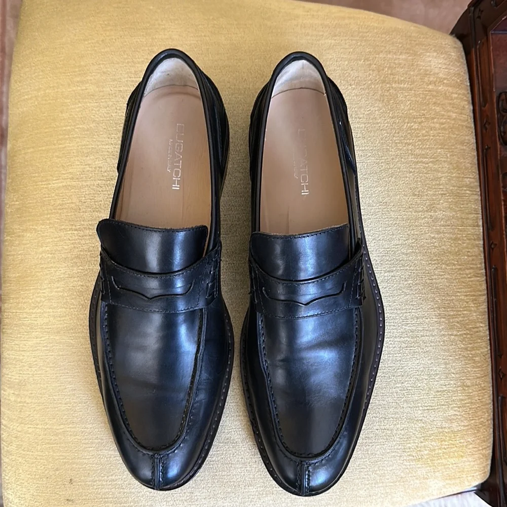 Bugatchi Men’s Black Leather Loafer Slip On Dress Shoe Size 11 Made in Italy